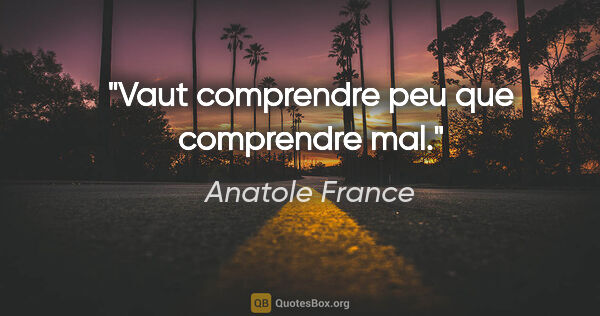 Anatole France citation: "Vaut comprendre peu que comprendre mal."