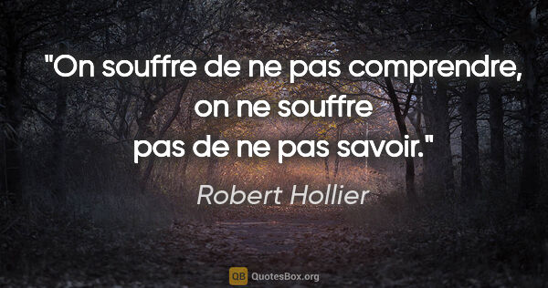 Robert Hollier citation: "On souffre de ne pas comprendre, on ne souffre pas de ne pas..."