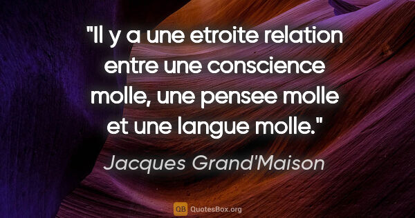 Jacques Grand'Maison citation: "Il y a une etroite relation entre une conscience molle, une..."