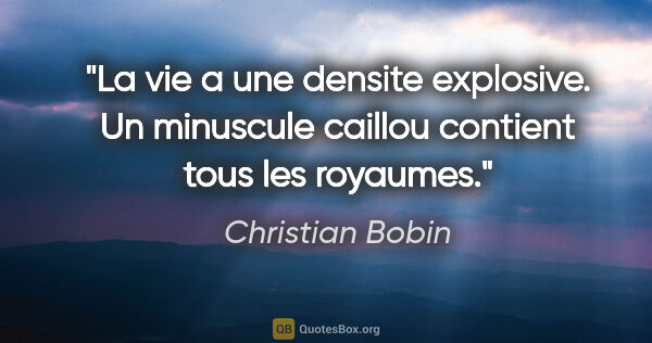 Christian Bobin citation: "La vie a une densite explosive. Un minuscule caillou contient..."
