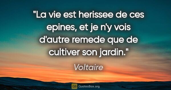 Voltaire citation: "La vie est herissee de ces epines, et je n'y vois d'autre..."