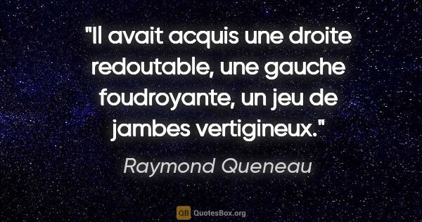 Raymond Queneau citation: "Il avait acquis une droite redoutable, une gauche foudroyante,..."