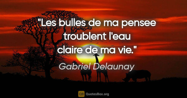 Gabriel Delaunay citation: "Les bulles de ma pensee troublent l'eau claire de ma vie."
