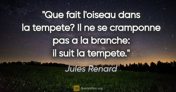 Jules Renard citation: "Que fait l'oiseau dans la tempete? Il ne se cramponne pas a la..."