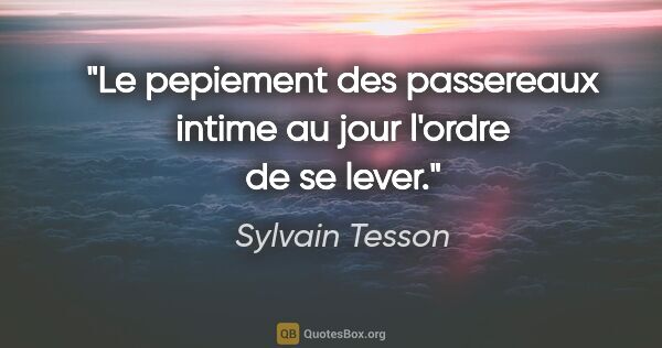 Sylvain Tesson citation: "Le pepiement des passereaux intime au jour l'ordre de se lever."