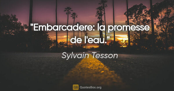 Sylvain Tesson citation: "Embarcadere: la promesse de l'eau."