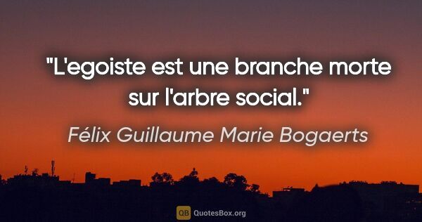 Félix Guillaume Marie Bogaerts citation: "L'egoiste est une branche morte sur l'arbre social."