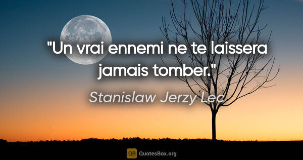Stanislaw Jerzy Lec citation: "Un vrai ennemi ne te laissera jamais tomber."