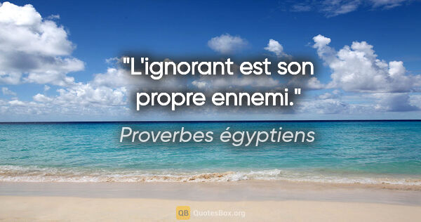 Proverbes égyptiens citation: "L'ignorant est son propre ennemi."