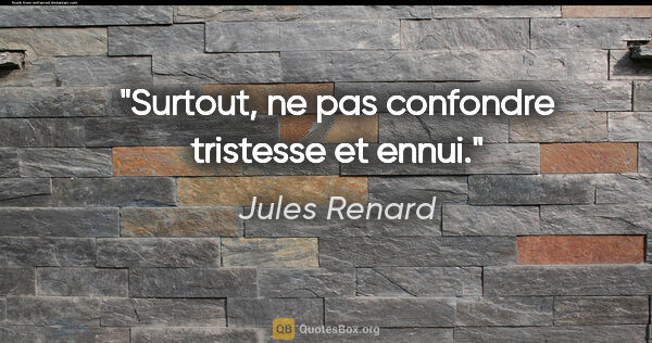 Jules Renard citation: "Surtout, ne pas confondre tristesse et ennui."