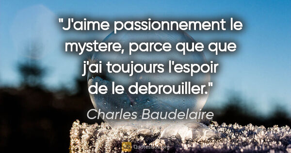 Charles Baudelaire citation: "J'aime passionnement le mystere, parce que que j'ai toujours..."
