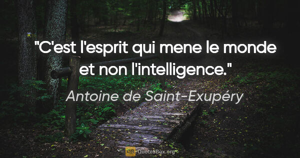 Antoine de Saint-Exupéry citation: "C'est l'esprit qui mene le monde et non l'intelligence."