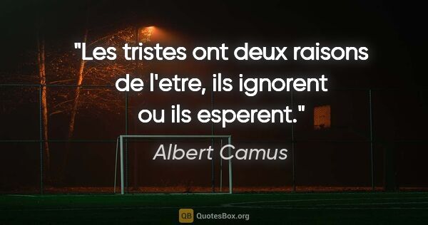 Albert Camus citation: "Les tristes ont deux raisons de l'etre, ils ignorent ou ils..."