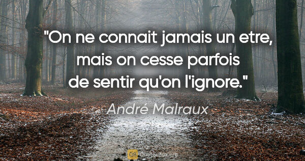 André Malraux citation: "On ne connait jamais un etre, mais on cesse parfois de sentir..."