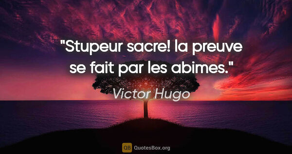 Victor Hugo citation: "Stupeur sacre! la preuve se fait par les abimes."