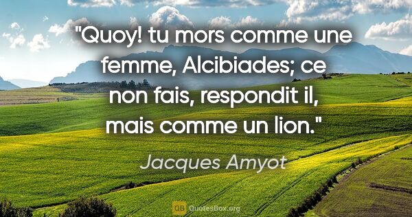 Jacques Amyot citation: "Quoy! tu mors comme une femme, Alcibiades; ce non fais,..."