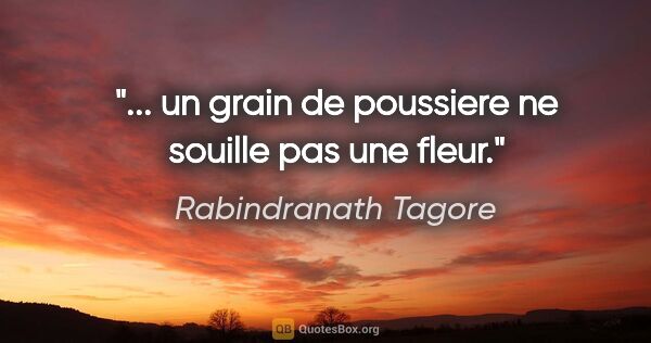 Rabindranath Tagore citation: "... un grain de poussiere ne souille pas une fleur."