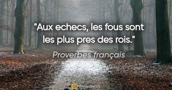 Proverbes français citation: "Aux echecs, les fous sont les plus pres des rois."