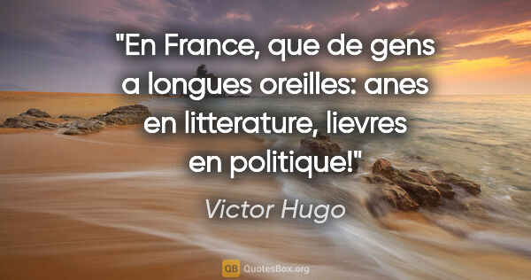 Victor Hugo citation: "En France, que de gens a longues oreilles: anes en..."