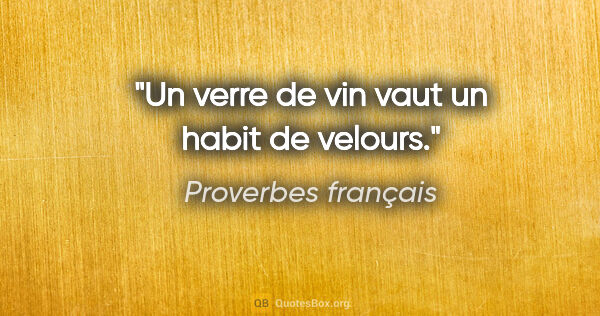 Proverbes français citation: "Un verre de vin vaut un habit de velours."
