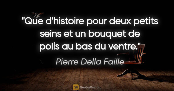 Pierre Della Faille citation: "Que d'histoire pour deux petits seins et un bouquet de poils..."