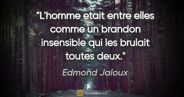 Edmond Jaloux citation: "L'homme etait entre elles comme un brandon insensible qui les..."