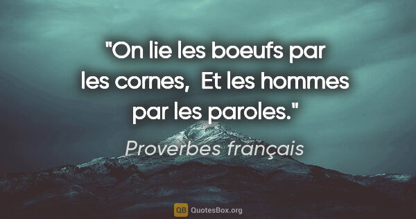 Proverbes français citation: "On lie les boeufs par les cornes,  Et les hommes par les paroles."