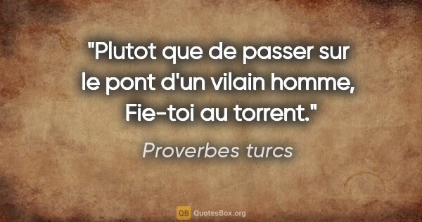 Proverbes turcs citation: "Plutot que de passer sur le pont d'un vilain homme,  Fie-toi..."