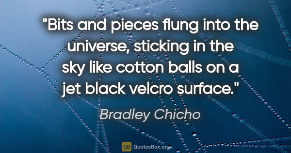 Bradley Chicho quote: "Bits and pieces flung into the universe, sticking in the sky..."
