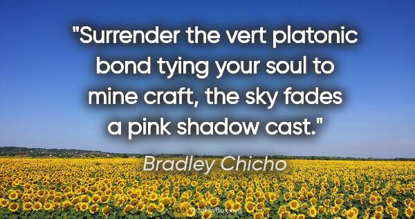 Bradley Chicho quote: "Surrender the vert platonic bond tying your soul to mine..."