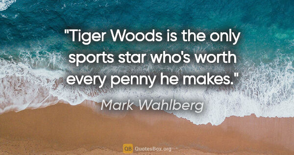 Mark Wahlberg quote: "Tiger Woods is the only sports star who's worth every penny he..."