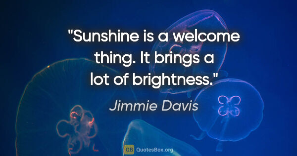 Jimmie Davis quote: "Sunshine is a welcome thing. It brings a lot of brightness."