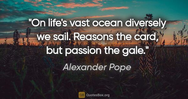 Alexander Pope quote: "On life's vast ocean diversely we sail. Reasons the card, but..."