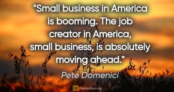 Pete Domenici quote: "Small business in America is booming. The job creator in..."