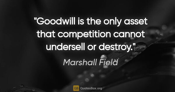 Marshall Field quote: "Goodwill is the only asset that competition cannot undersell..."