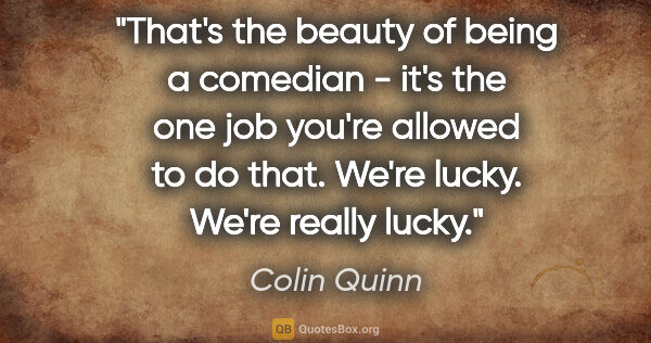 Colin Quinn quote: "That's the beauty of being a comedian - it's the one job..."