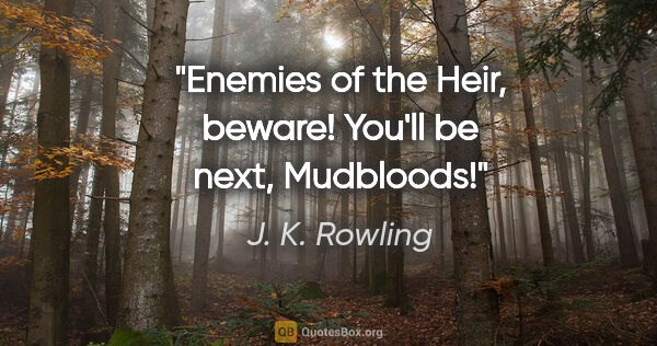 J. K. Rowling quote: "Enemies of the Heir, beware! You'll be next, Mudbloods!"