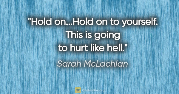 Sarah McLachlan quote: "Hold on...Hold on to yourself. This is going to hurt like hell."