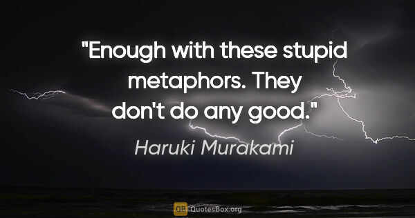 Haruki Murakami quote: "Enough with these stupid metaphors. They don't do any good."