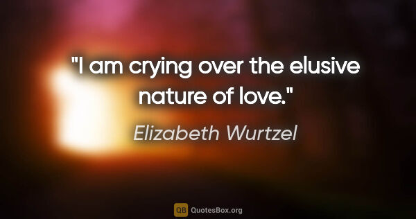 Elizabeth Wurtzel quote: "I am crying over the elusive nature of love."