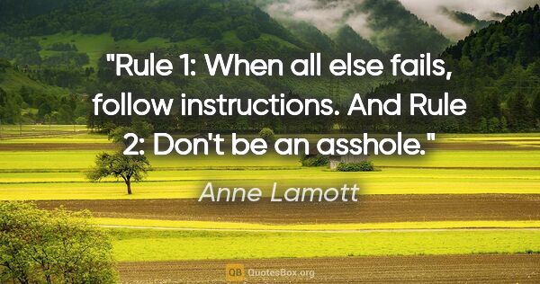 Anne Lamott quote: "Rule 1: When all else fails, follow instructions. And Rule 2:..."