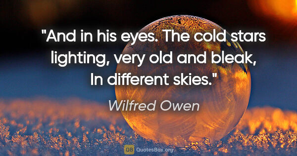 Wilfred Owen quote: "And in his eyes. The cold stars lighting, very old and bleak,..."