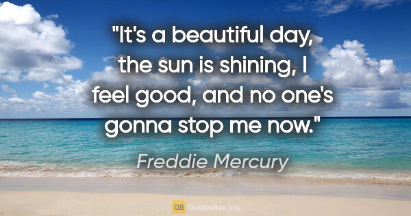 Freddie Mercury quote: "It's a beautiful day, the sun is shining, I feel good, and no..."