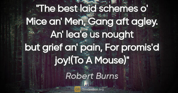 Robert Burns quote: "The best laid schemes o' Mice an' Men, Gang aft agley. An'..."