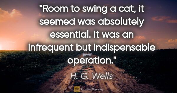 H. G. Wells quote: "Room to swing a cat, it seemed was absolutely essential. It..."