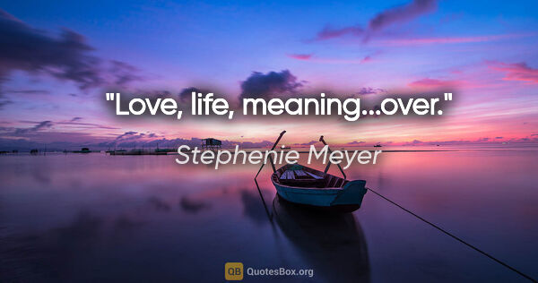 Stephenie Meyer quote: "Love, life, meaning...over."