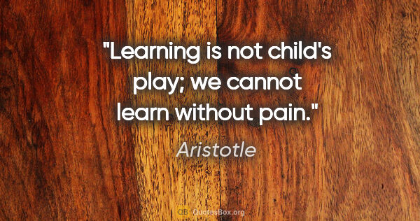 Aristotle quote: "Learning is not child's play; we cannot learn without pain."