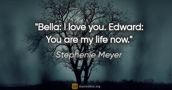 Stephenie Meyer quote: "Bella: I love you. Edward: You are my life now."