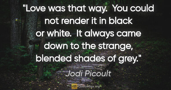 Jodi Picoult quote: "Love was that way.  You could not render it in black or white...."
