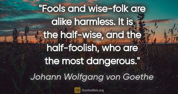 Johann Wolfgang von Goethe quote: "Fools and wise-folk are alike harmless. It is the half-wise,..."